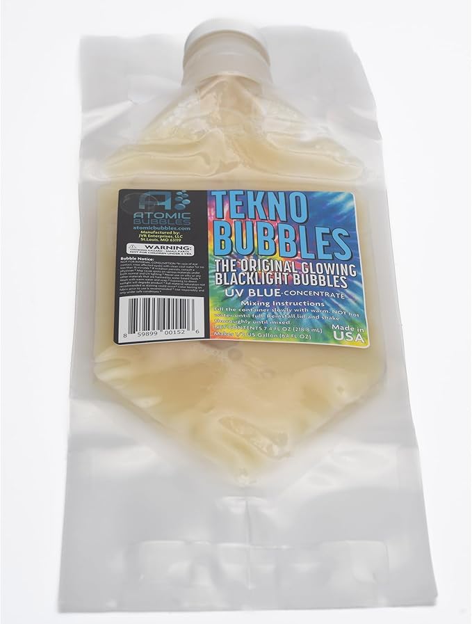 Atomic Bubbles: Tekno Bubbles 64oz Smart Pouch Refill - Blue - UV Blacklight Glow Bubbles, Glow Parties, Indoor & Outdoor, Safe for Kids, Non-Toxic