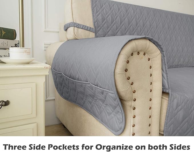 Ameritex Couch Sofa Slipcover 100% Waterproof Nonslip Quilted Furniture Protector Slipcover for Dogs, Children, Pets Sofa Slipcover Machine Washable (Light Grey, 78")