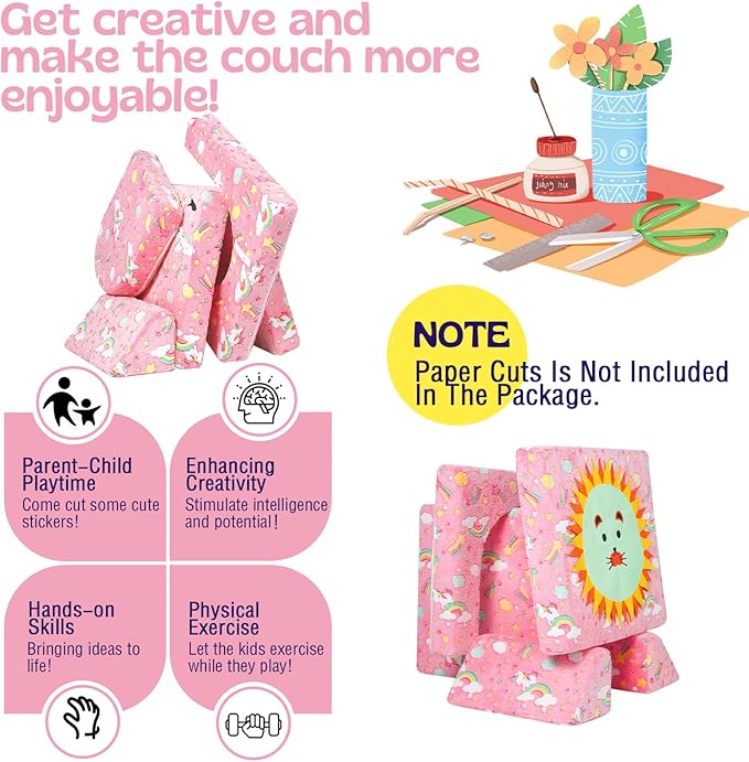 MeMoreCool Toddler Couch, 10-Piece Modular Play Sofa for Playroom, Fold Out Kids Couch for Girl Boy, Glow Colorful Unicorn