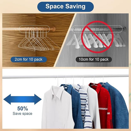 Wire Metal Clothes Hangers Bulk 50 Pack for Standard Size Suits, Coats, Shirts, Pants, Skirts, Space Saving, Non Slip,16 Inch 12 Gauge Ultra Thin, White