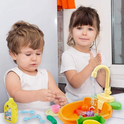 Ruibytree Play Kitchen Sink Toy, Water Toys for Kids with Electronic Dishwasher, Pretend Play Utensils Accessories and Play Cutting Food for Boys and Girls (Cute Carrot)