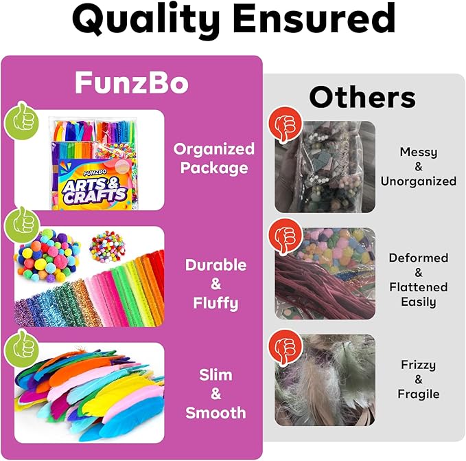 FUNZBO 1200pcs+ Arts and Crafts Supplies for Kids- Craft Kits with St Patricks Day Pipe Cleaners, Pom Poms for Crafts, Popsicle Sticks for Crafts, Crafts for Kids Ages 4-8 Girls & Boys