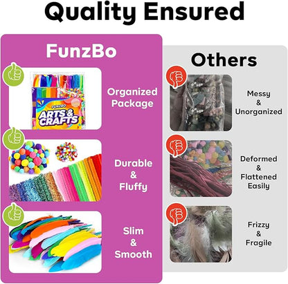 FUNZBO 1200pcs+ Arts and Crafts Supplies for Kids- Craft Kits with St Patricks Day Pipe Cleaners, Pom Poms for Crafts, Popsicle Sticks for Crafts, Crafts for Kids Ages 4-8 Girls & Boys