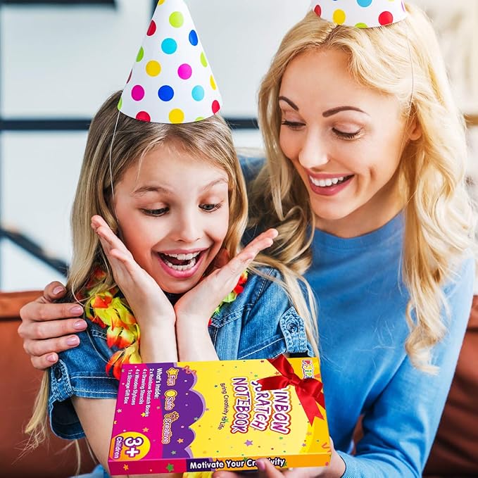 pigipigi Rainbow Scratch Paper for Kids - 2 Pack Large Scratch Off Notebooks Arts Crafts Supplies Kits Drawing Paper Black Magic Sheets Scratch Pad Activity Toy for Girls Boys Christmas Birthday Gift