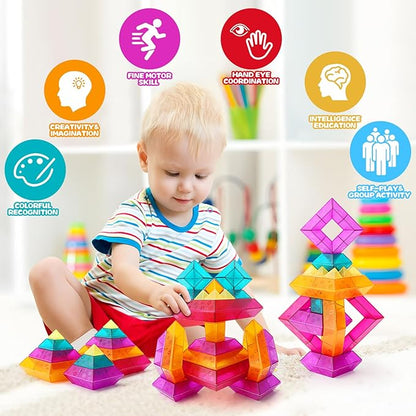 Building Block Sets for Toddlers 2 3 4 5 6 Year Old | 30 Pcs Pyramid Stacking Blocks Toys for Boys Girls | STEM Preschool Educational Light Table Toys Gifts for Toddlers Kids Age 2-4 3-5