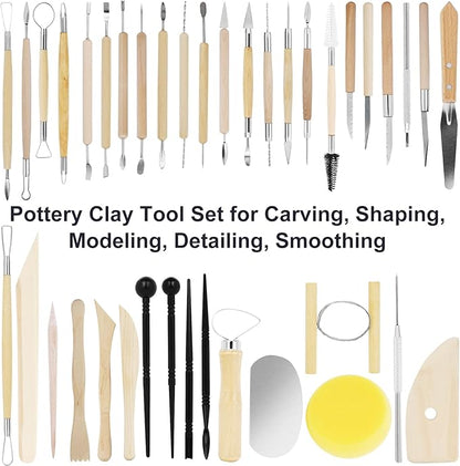 Pottery Supplies Clay Tools for Sculpting, Yagugu 39Pcs Basic Wood Ceramics Carving Polymer Clay Tool Supplies kit Supplies for Kids Adults and Artists Modeling Shaping Building for Art&Craft Gifts