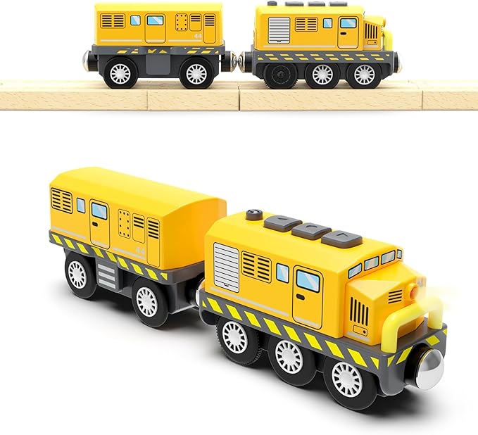 Battery Train Set for Wooden Tracks, Motorized Locomotive Train Toy for Kids, Electric Trains Accessories with Magnetic Trains Compatible with Thomas, Brio, Chuggington, Melissa & Doug