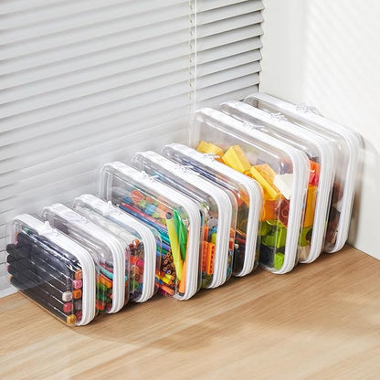 MACOPRO 2PCS Large Clear Zipper Bags with Hard Shell - Makeup Organizer & Toy Storage Container for Building Blocks, Pencils, Toiletries, Travel Accessories Diaper for Organizing