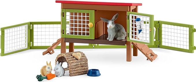 Schleich Farm World, Easter Toys for Boys and Girls Ages 3-8, 8-Piece Playset, Rabbit Hutch and Bunny Playpen Toy Set