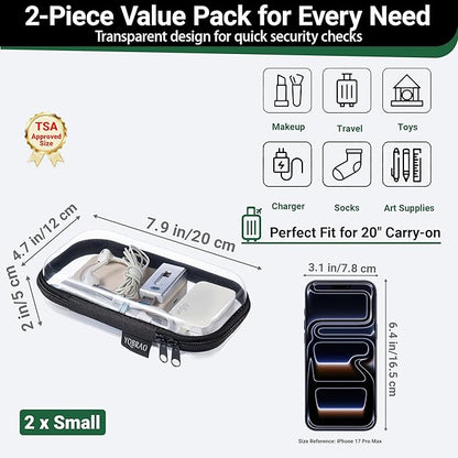 YQBRAO 2PCS Zippered Hard Pouch Double,Portable Waterproof Cosmetic Bag with Zipper,DIY Storage Organizer Bins,Hard Plastic Case,Clear Zipper Bags for Organizing,Pencil Case