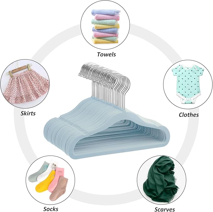 Kids Velvet Hangers 15 Pack, 11 Inch Size Non-Slip Baby Hangers, Space-Saving Nursery Hangers, Perfect Infant/Toddler Clothes Hangers for Daily Use(Blue)