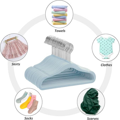 Kids Velvet Hangers 15 Pack, 11 Inch Size Non-Slip Baby Hangers, Space-Saving Nursery Hangers, Perfect Infant/Toddler Clothes Hangers for Daily Use(Blue)