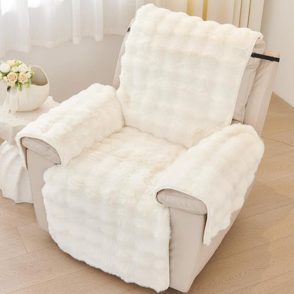 vctops Faux Fur Fluffy Recliner Chair Slipcover Faux Rabbit Fur Non Slip Sofa Cover Super Soft Plush Thick Couch Cover Furniture Protector with Elastic Straps for Kids, Dogs, Pets(Cream,24")