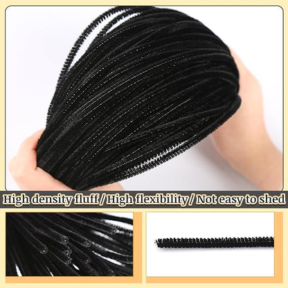Zlulary 600 PCS Pipe Cleaners, Black Pipe Cleaners for Hair, Pipe Cleaner Crafts Fluff Fuzzy Stick Pipe Cleaners Bulk for Wig Weaving DIY Halloween Decorations