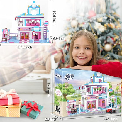 BRICK STORY Dream Girls Friends Shopping Mall Building Set 808 Pieces, with Supermarket and Restaurant Building Playset, 4 Mini Toy Figures, Girls Friends House Building Toys for Kids Age 6-12 8-14