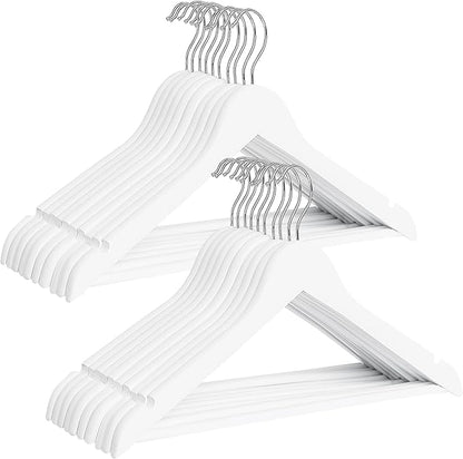 StorageWorks Baby Clothes Hangers, Kids Wooden Hangers with Pant Bar, 20-Pack Natural Wood Hangers for Toddler, Children's Coat Hangers for Closet, Solid Maple Wood Baby Hangers, White