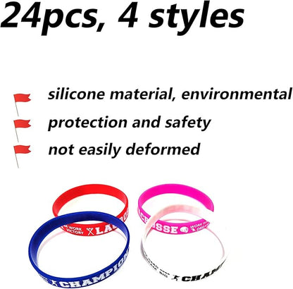 Oringaga 24PCS Lacrosse Silicone Wristband/Bracelets-LAX Party Favors and Supplies-Motivational Sports Prize Goalie helmet - Players/Carnival/Events