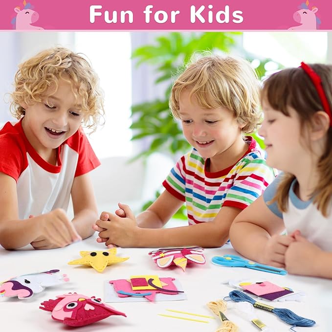 16 Sets Unicorn DIY Stuffed Craft Kit Valentine's Day Sewing Kit Animals Stars DIY Sewing Set for Beginners Cake Educational Gift Set for Boys and Girls Unicorn Felt Ornaments Decorations for kids