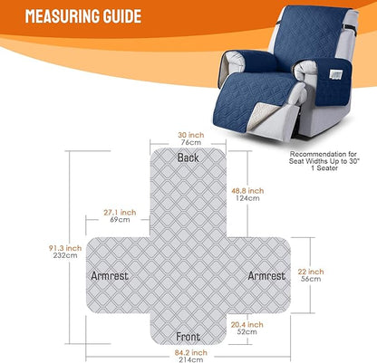 VANSOFY 100% Waterproof Recliner Chair Covers, Recliner Cover Non-Slip Dog Chair Cover Furniture Protector Washable Slipcover with Pocket, Elastic Straps for Pets, Dogs(Ocean Blue, 30")
