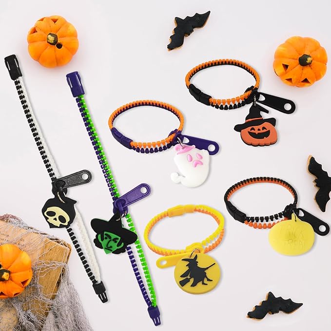 Kids Halloween Party Favors Zipper Bracelets, 28 Pack Glow in the Dark Halloween Zipper Wristbands for Kids Halloween Gifts, Halloween Giveaways, Halloween Goodie Bag Fillers, Kids Halloween Supplies