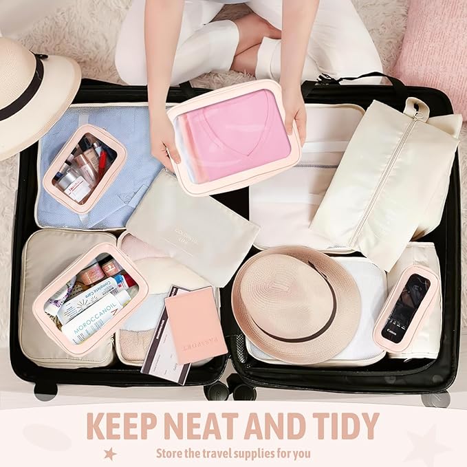 YOPCDJ 3Pack Clear Toiletry Bag,TSA Approved Travel Makeup Pouch with Zipper for Cosmetics and Toiletries，Diaper Bag Organizer Pouch Set，Women's Purse Organizer and Clear Car Bag