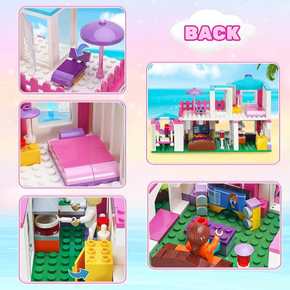 BRICK STORY Dream Girls Friends House Building Sets Beach House for Girls 319 PCS Seaside Villa with Swing Sun Lounger Building Kit Play Set Toys for Kids Aged 6-12
