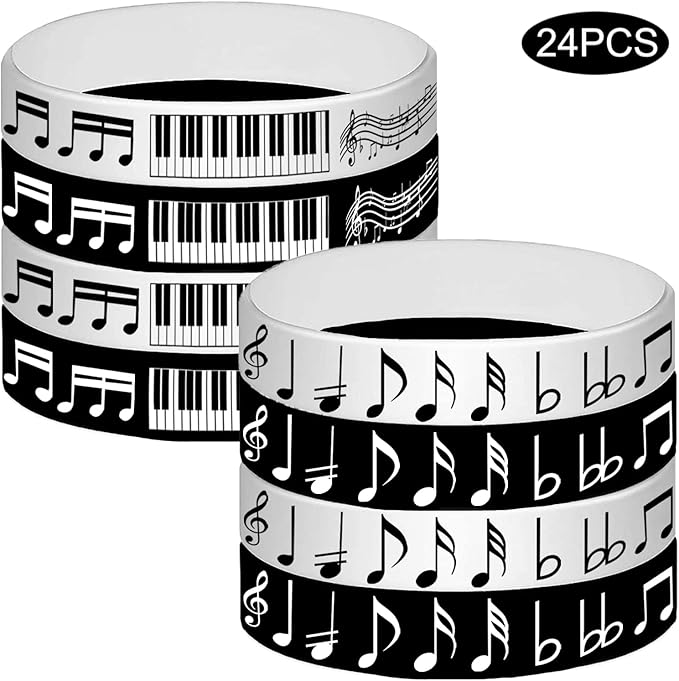CupaPlay 24PCS Piano Notes Rubber Bracelets -Piano Notes Theme Party Supplies Decorations Music Birthday Baby Shower Slicone Wristbands Party Favors