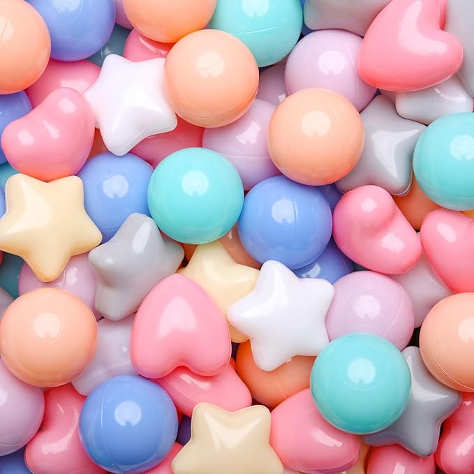 GOGOSO Shape Ball Pits Balls, Star Heart Plastic Play Balls for Toddlers Kids Children, DIY Giant Friendship Bracelet Banner