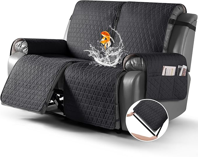TAOCOCO 100% Waterproof Loveseat Recliner Cover-Recliner Cover with Non-Slip Granule, Recliner Chair Covers with Elastic Band,Washable Recliner Chair/Furniture Protector for Pets(Black, 2 Seater)