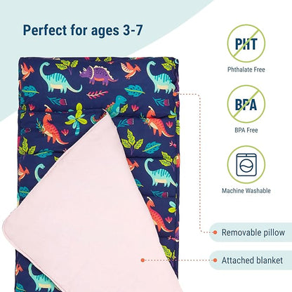 Wildkin Original Nap Mat with Reusable Pillow for Boys & Girls, Perfect for Elementary Daycare Sleepovers, Features Hook & Loop Fastener, Cotton Blend Materials Nap Mat for Kids