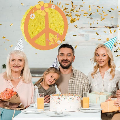 12.9 Inch Groovy Retro Hippie Boho Pinata Hippie Boho Party Favors Peace Sign Two Groovy Pinata 60's 70's Hippie Party Pinata for Hippie Boho Groovy Flower Birthday Baby Shower Wedding