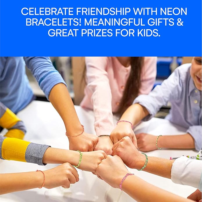 Neliblu Friendship Bracelets - Pack of 144 Neon Rope Bracelet, 7-Inch Adjustable in Orange, Yellow, Pink, and Green - Fun Accessories for Kids and Adults - Ideal for Party Favors, Gift Bags, and More