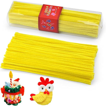 LOKUNN Pipe Cleaners, 200 Pcs Light Yellow Pipe Cleaners Craft Set, Solid Color Chenille Stems, DIY Arts and Crafts with Adhesive Eyes and Storage Box, Christmas Halloween Decoration Art Supplies