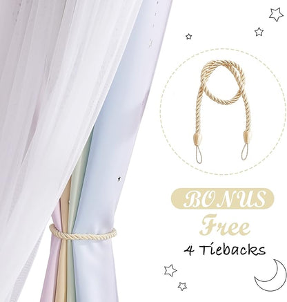 NICETOWN Nursery Blackout Curtains for Girls,Adult 2 Panel Sets, Moon Stars Kids Curtains Double Layer Window Drapes Coverings for Bedroom Living Room, 52 x 84 Inch, Rainbow