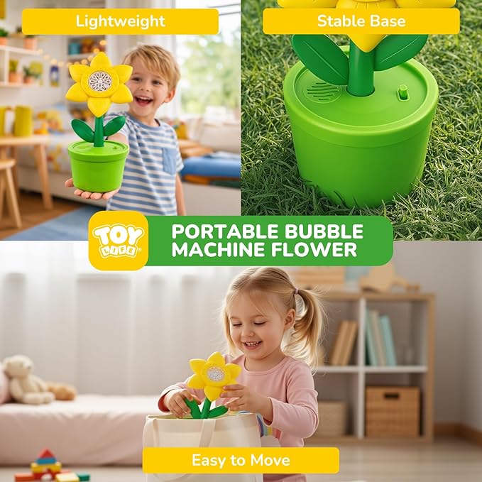 TOY Life Daisy Bubble Machine with LED Lights and Music, Automatic Bubble Maker for Indoor Outdoor Birthday Parties, Easter, Wedding, Portable Battery Operated Bubbles Blower Gift for Girls Boys