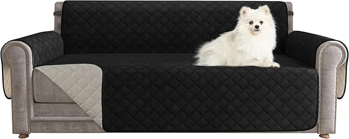CHUN YI Couch Cover, Water Resistant Slipcover for 3 Cushion Sofa, Washable Sofa Cover with Adjustable Strap Storage Pocket for Living Room Dog Pet (Sofa, Black)