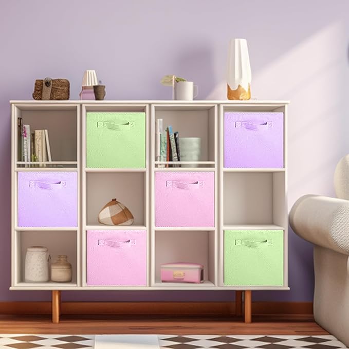 ShellKingdom Foldable Fabric Storage Cubes - Cloth Organizer Drawer for Closet & Toys, 6 Pack (Pink, Green, Lavender)