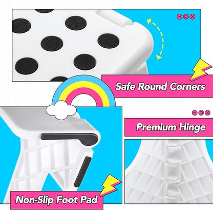 Delxo Folding Step Stool,11 Inch Foldable Step Stools for Kids & Adults,Portable Collapsible Step Stool with Handle, Lightweight Plastic Folding Stool for Kitchen Bathroom,Bedroom (White 12 Packs)