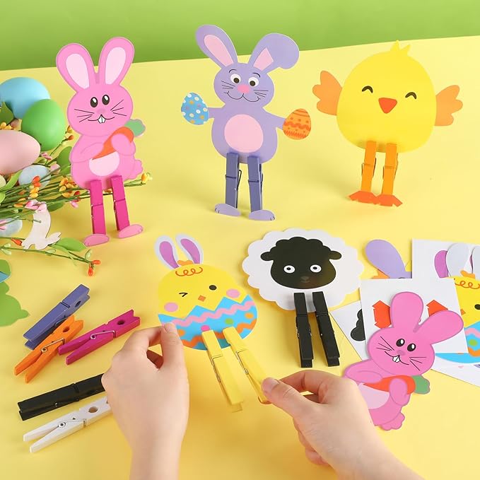 30 Sets Easter Crafts for Kids DIY Easter Bunny Clothespin Craft Eggs Chick Sheep DIY Kits Funny Easter Activities for Kids Home Classroom Easter Spring Party Favor