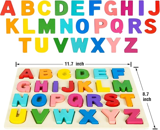 Attmu Wooden Puzzles for Toddlers, 2 Pcs Alphabet Puzzle ABC Shape Number Puzzle, Learning Toys for Kids, Preschool Educational Activities Toddler Gift Toys for Girls Boys Christmas Valentines Easter