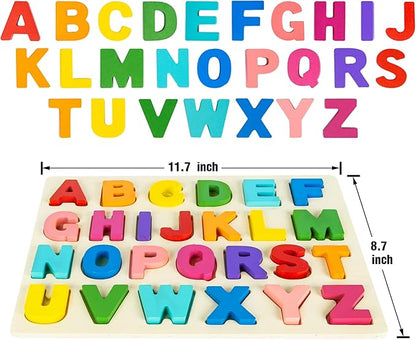 Attmu Wooden Puzzles for Toddlers, 2 Pcs Alphabet Puzzle ABC Shape Number Puzzle, Learning Toys for Kids, Preschool Educational Activities Toddler Gift Toys for Girls Boys Christmas Valentines Easter