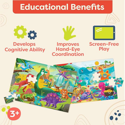 B. toys- Gigantic Jigsaw 2-Pack - Sea & Dinosaurs- 48-Piece Floor Puzzles – 2 Puzzles, Ocean & Dinos – Large 2 x 3 Feet Jigsaw Puzzles for Kids – Educational & Developmental Toys – 3 Years +