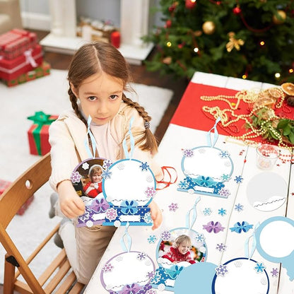 Barydat 24 Set Snow Globe Picture Frame Craft Kits Paper Winter Crafts for Kids Bulk Christmas Tree Ornament Winter Photo Frame Crafts for Home Classroom Activities Xmas Party Decoration