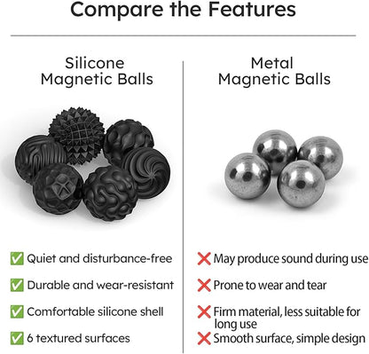 Silicone Magnetic Balls, Fidget Toys for Adults & Teens, 6PCS Stress Balls Fidget Toy, Quiet Magnet Desk Fidgets with Textured, ADHD Anxiety Relief Items, Fun Stocking Suffers Gifts (Black)