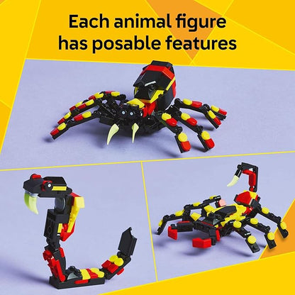 LEGO Creator 3 in 1 Wild Animals Surprising Spider Toy - Building Toy with 3 Build Options, Spider, Scorpion, or Snake - Animal Figures for Kids, Boys & Girls, Ages 7+ - Gift Idea for Birthday - 31159