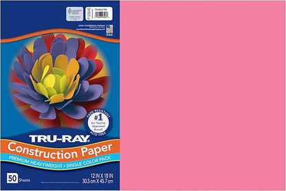 Tru-Ray® Construction Paper, 50% Recycled, 12" x 18", Shocking Pink, Pack Of 50