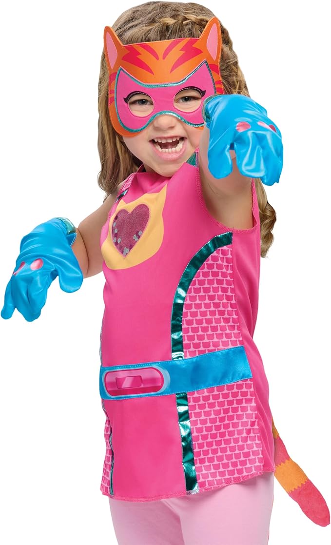Disney Junior SuperKitties Ginny Dress Up Costume Set, 5-Piece Superhero Role Play Outfit with Mask, Gloves & Tail, Size 4–6X, Kids Ages 3 and Up by Just Play, Kids Toys for Ages 3 Up by Just Play