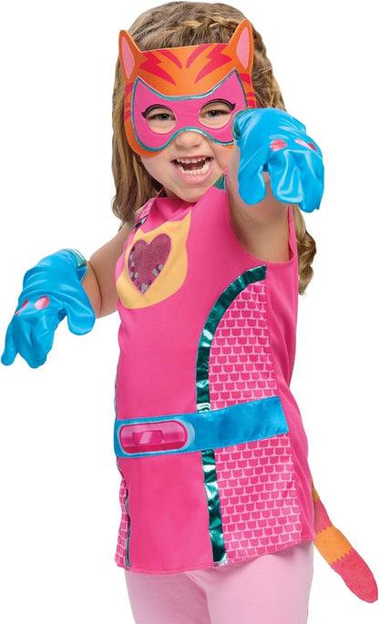 Disney Junior SuperKitties Ginny Dress Up Costume Set, 5-Piece Superhero Role Play Outfit with Mask, Gloves & Tail, Size 4–6X, Kids Ages 3 and Up by Just Play, Kids Toys for Ages 3 Up by Just Play