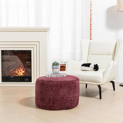 Pouf Ottoman Foot Rest Living Room Decor Floor Pouf Lightweight Modern Stuffed Poof Foot Stool 20x12 Inches Perfect Underdesk Foot Rest for Office (Burgundy)