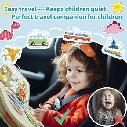 Aurasys Toddler Busy Board - Montessori Busy Book Travel Toys Sensory Board Educational Activity Book for Learning Fine Motor Skills, Gifts for Girls Boys Toddler